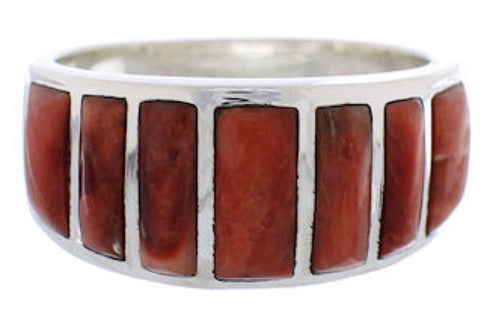 Genuine Sterling Silver Red Oyster Shell Inlay Ring Size 7-1/2 AX36715